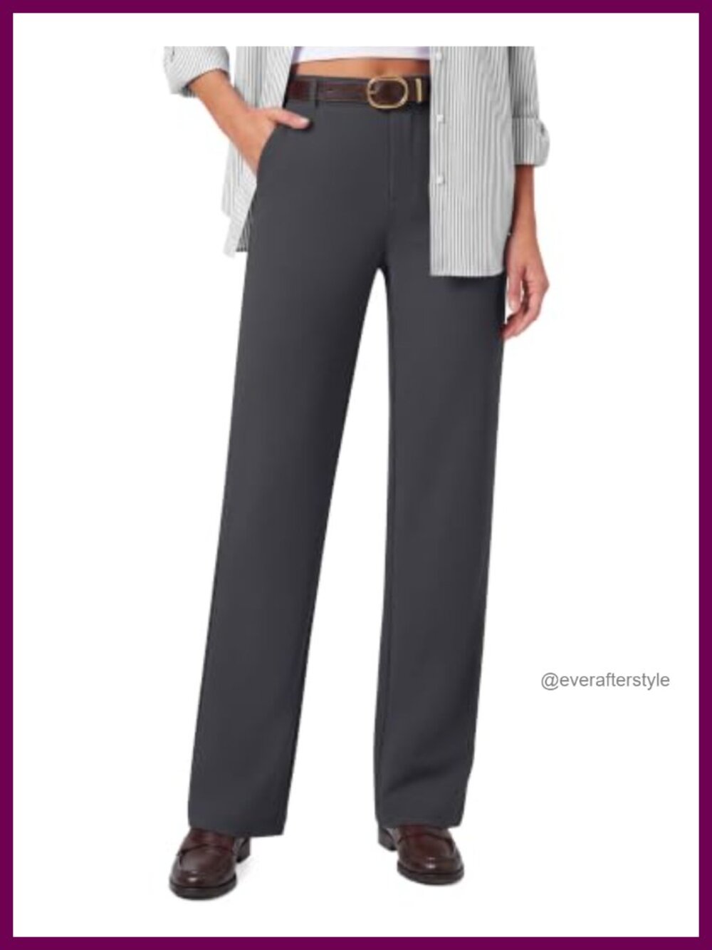 High Rise Straight Leg Yoga Trousers Zip Fly Pockets Moisture Wicking